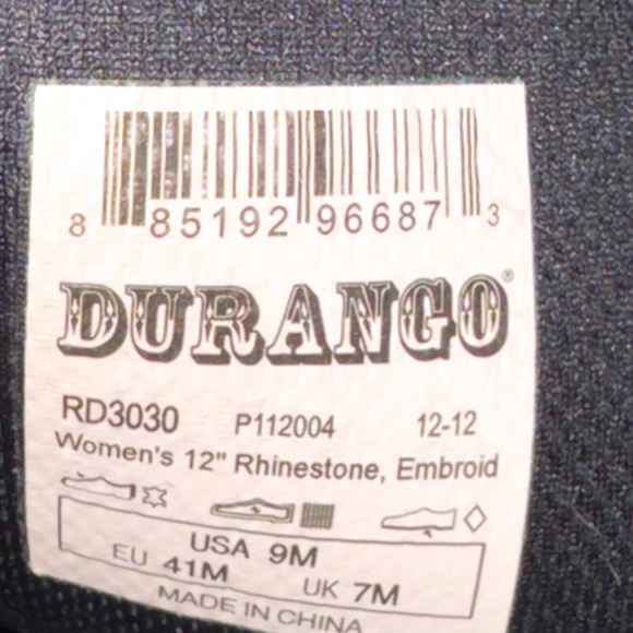 Durango Crush Cowboy Boots RD3030 Size 9 Floral Embroidery Western Rhinestone - Picture 9 of 11